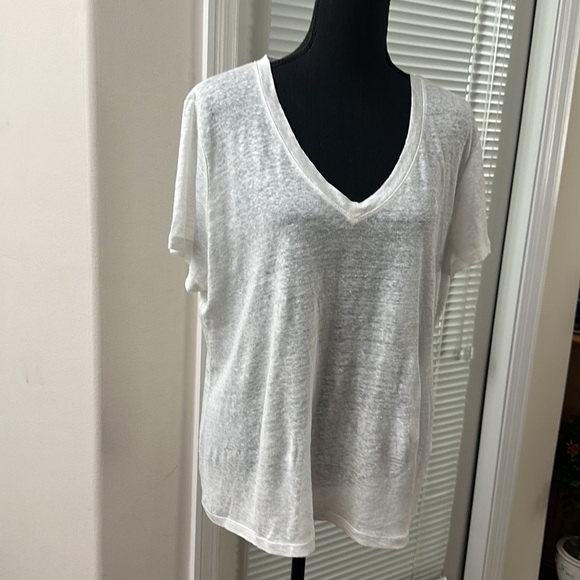 Polo White Linen Short Sleeve V-Neck Logo Top - Picture 3 of 9